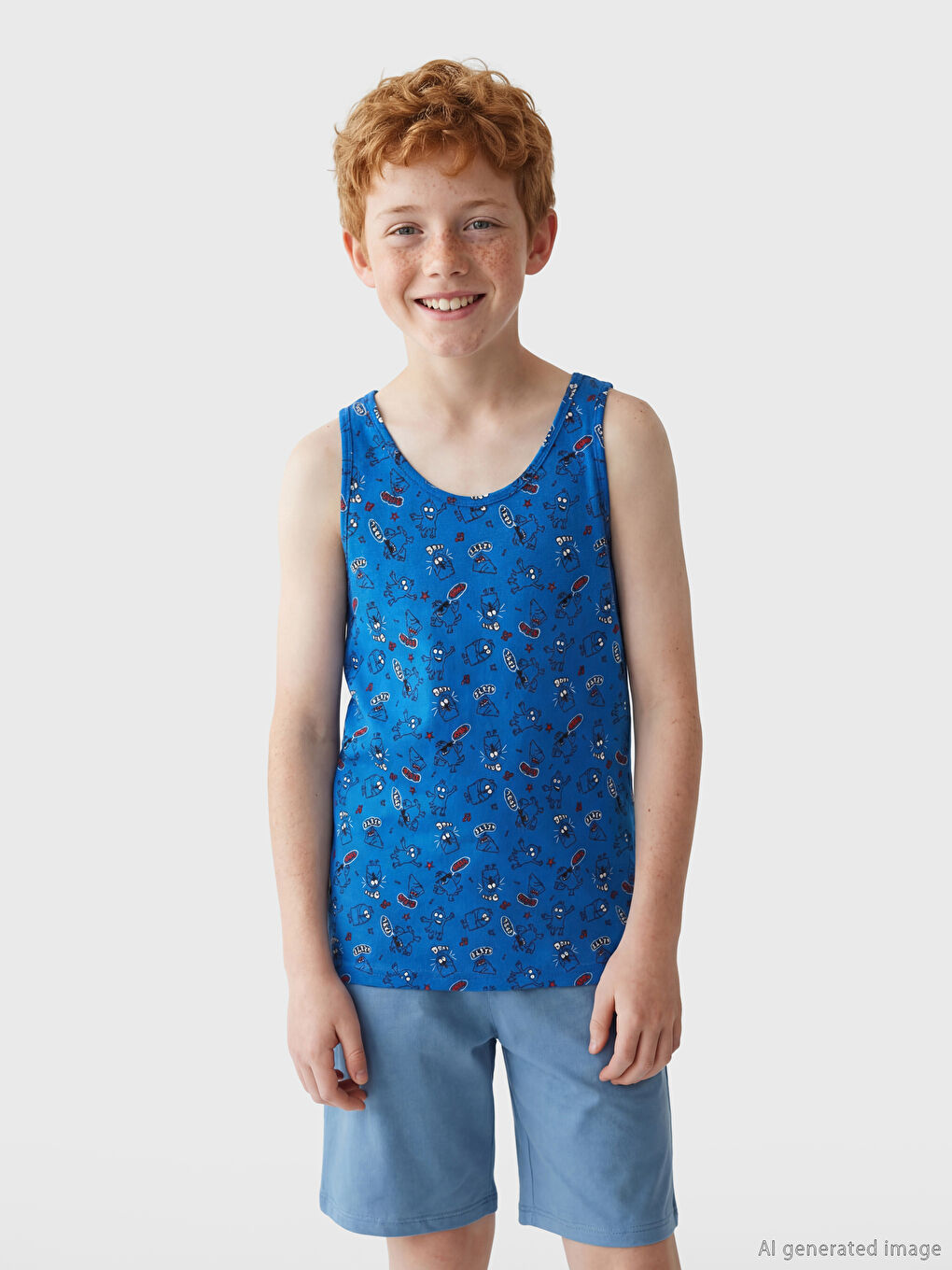 Mavi Bisiklet Yaka Erkek Çocuk Pamuklu Atlet 2'li-1