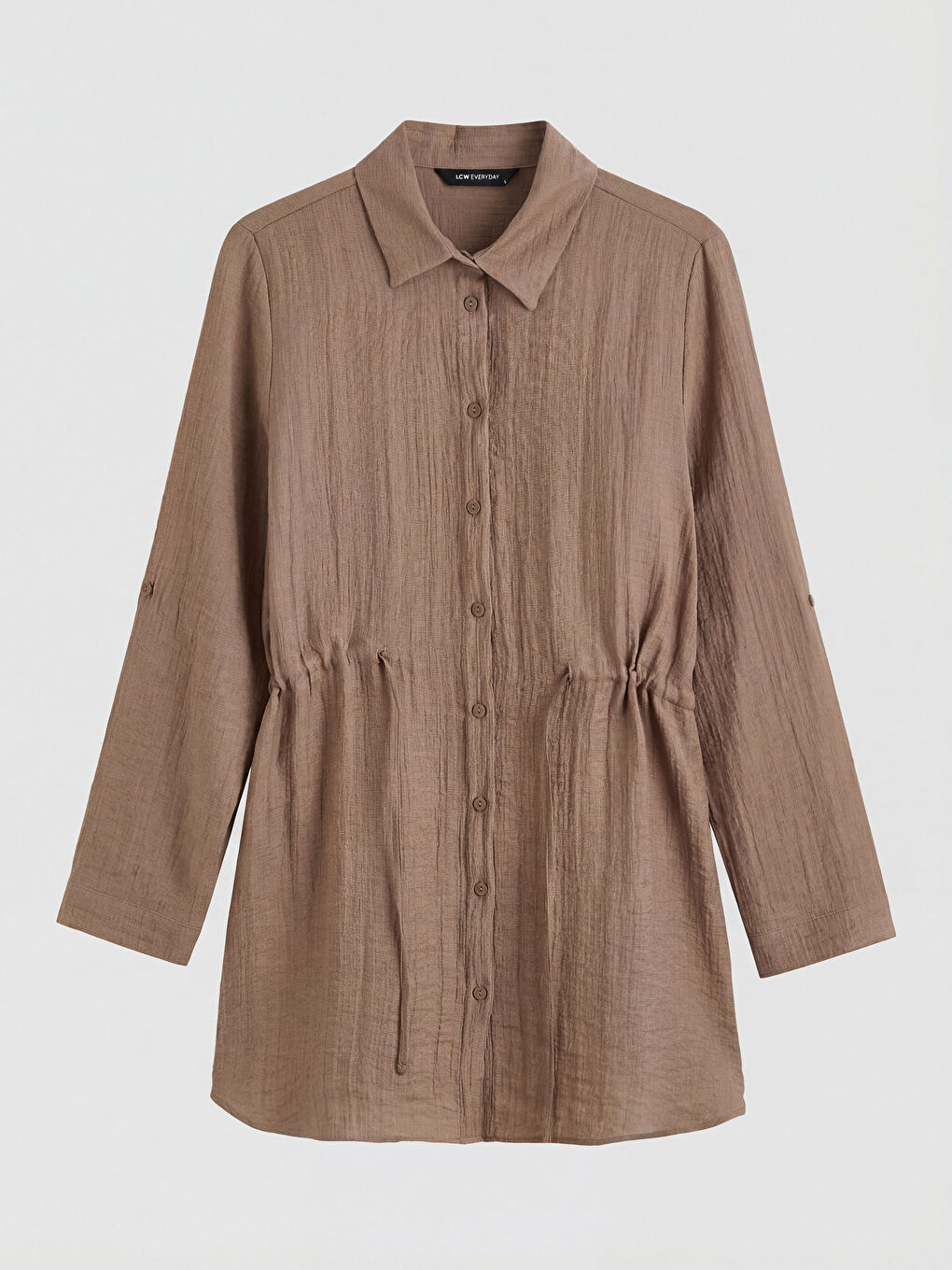 Kahverengi Dokulu Büzgülü Kadın Gömlek Tunik-4