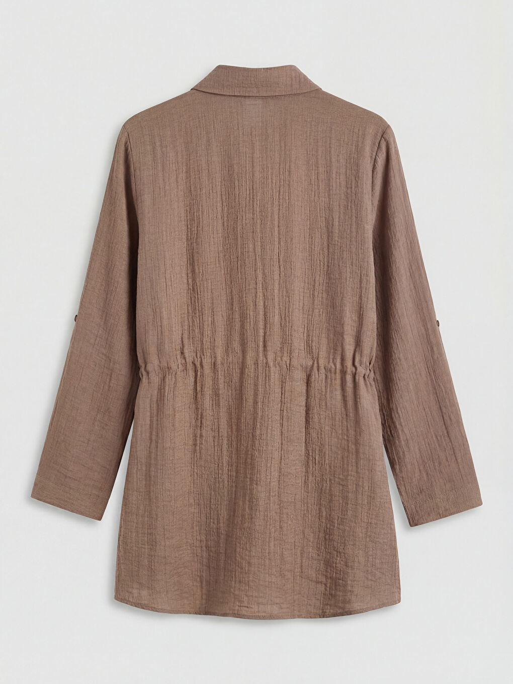 Kahverengi Dokulu Büzgülü Kadın Gömlek Tunik-5