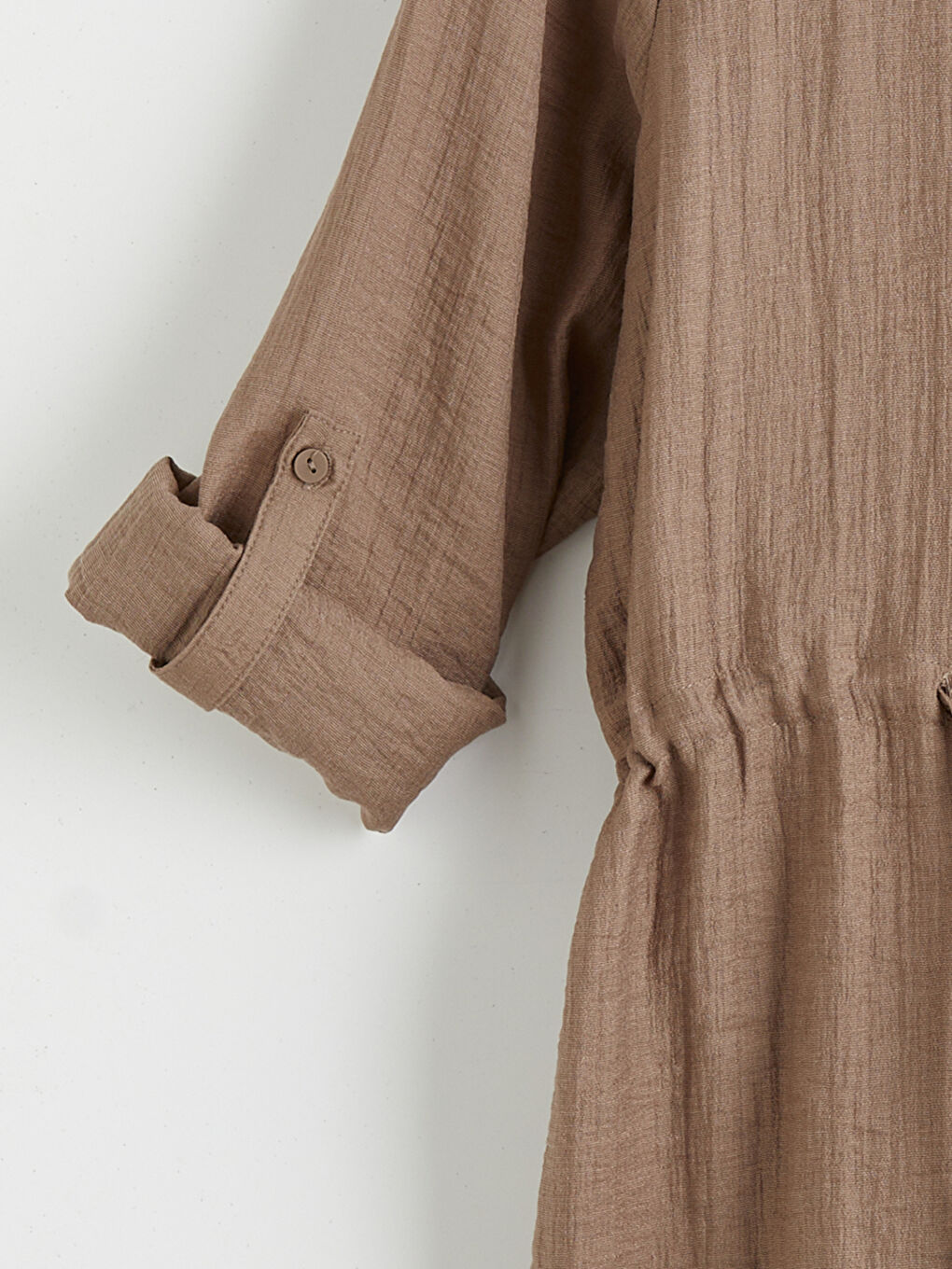 Kahverengi Dokulu Büzgülü Kadın Gömlek Tunik-6