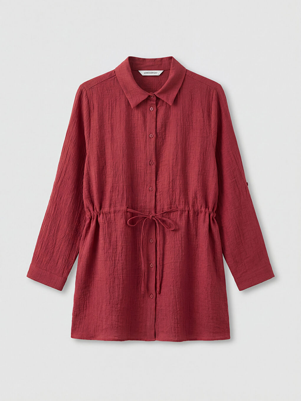 Bordo Dokulu Büzgülü Kadın Gömlek Tunik-4