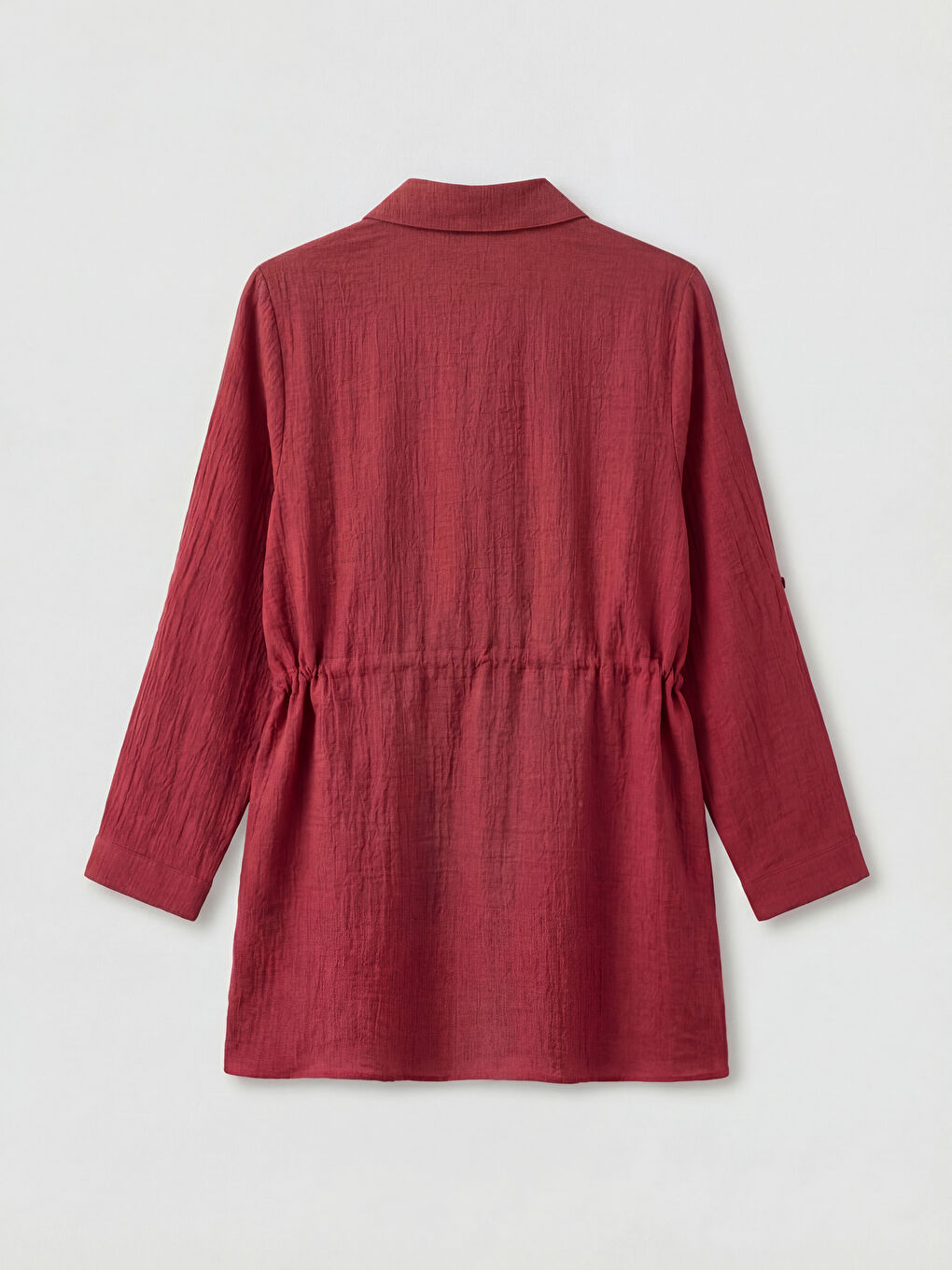 Bordo Dokulu Büzgülü Kadın Gömlek Tunik-5