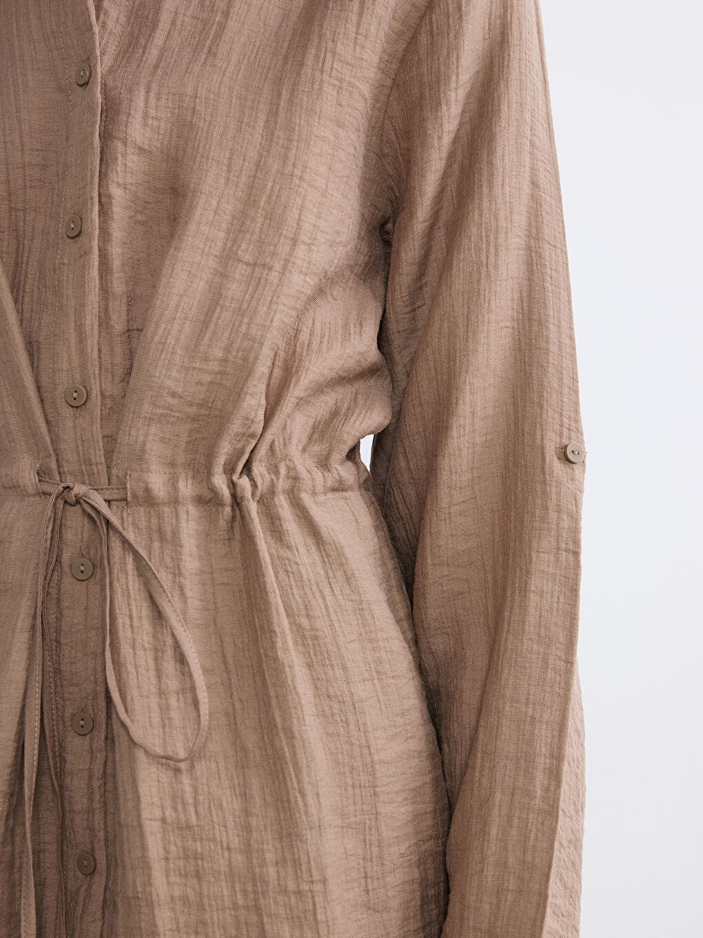 Kahverengi Dokulu Büzgülü Kadın Gömlek Tunik-2