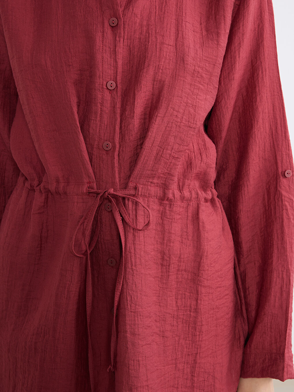 Bordo Dokulu Büzgülü Kadın Gömlek Tunik-2