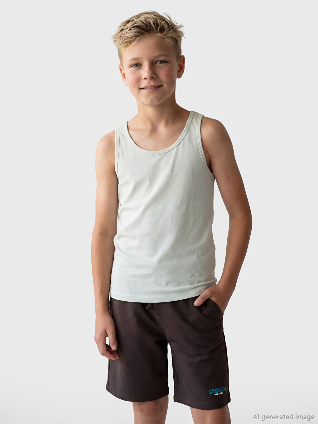 Gri Bisiklet Yaka Erkek Çocuk Pamuklu Atlet 2'li-1