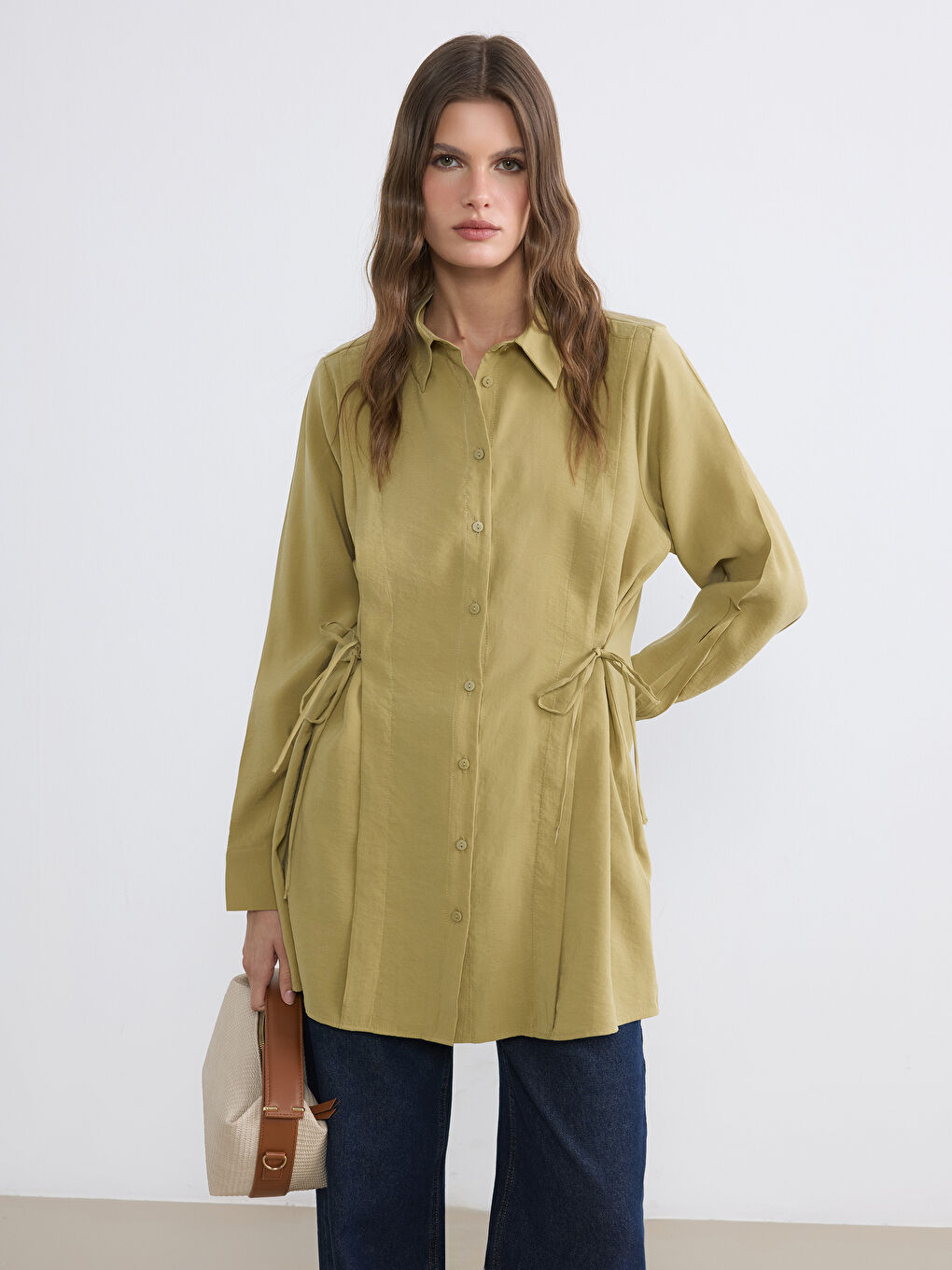 Yeşil Modal Karışımlı Kadın Gömlek Tunik