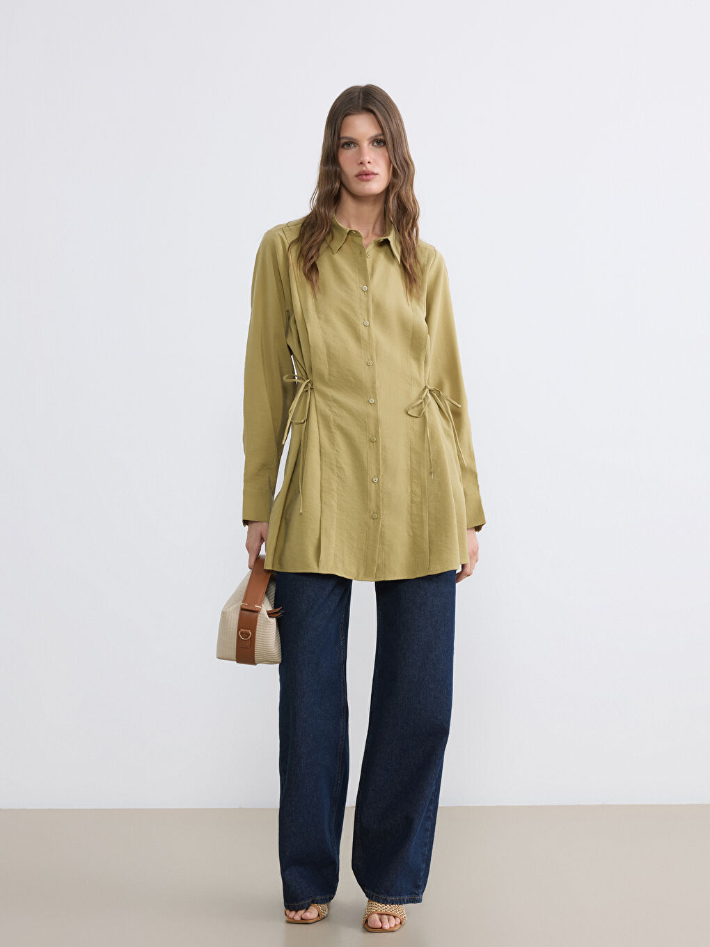 Yeşil Modal Karışımlı Kadın Gömlek Tunik-1