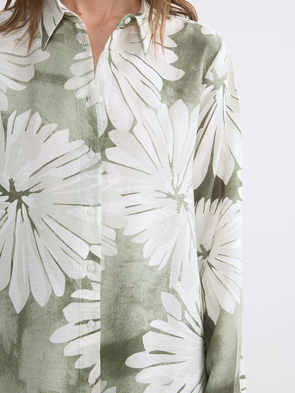 Yeşil Çiçekli Kadın Gömlek Tunik-2