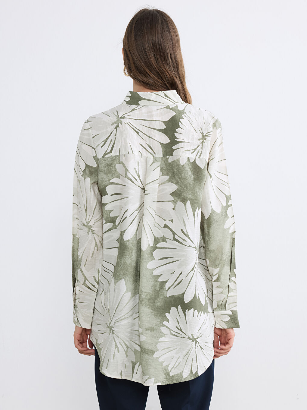 Yeşil Çiçekli Kadın Gömlek Tunik-3