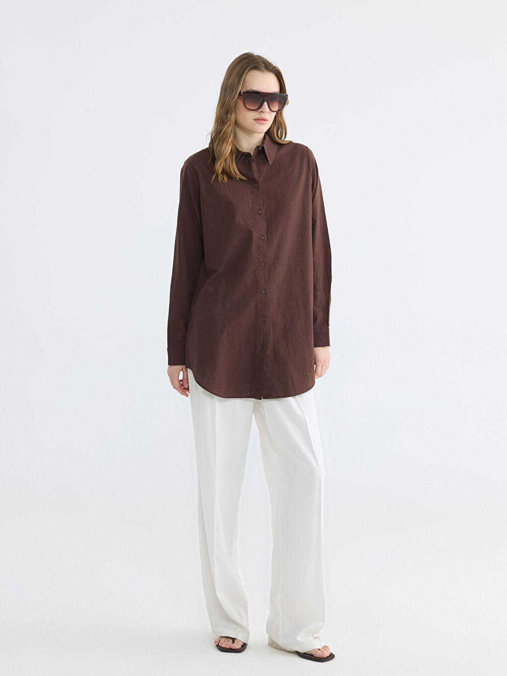 Kahverengi Regular Fit Kadın Gömlek Tunik-1