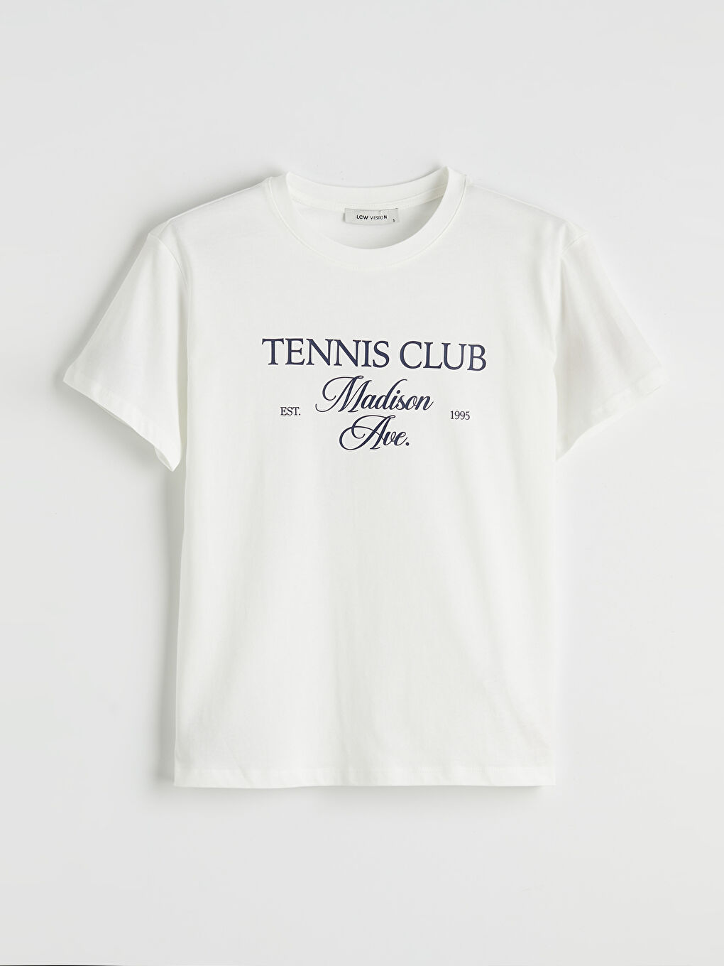 Ekru Bisiklet Yaka Baskılı Kadın Tişört