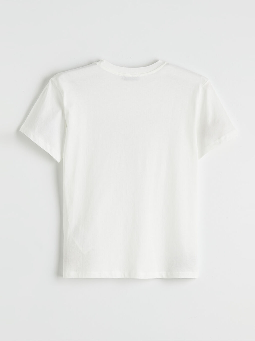 Ekru Bisiklet Yaka Baskılı Kadın Tişört-1