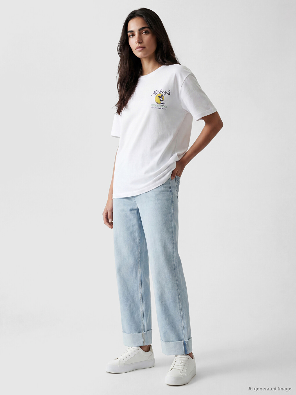 Crew Neck Mickey Mouse Printed Women's T-Shirt-1