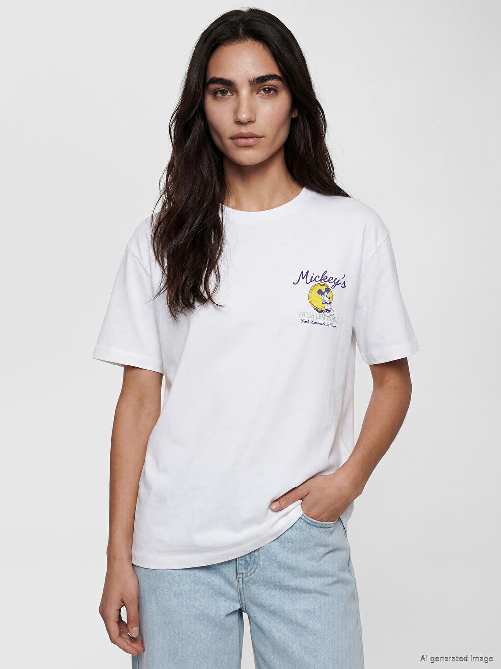 Crew Neck Mickey Mouse Printed Women's T-Shirt-2