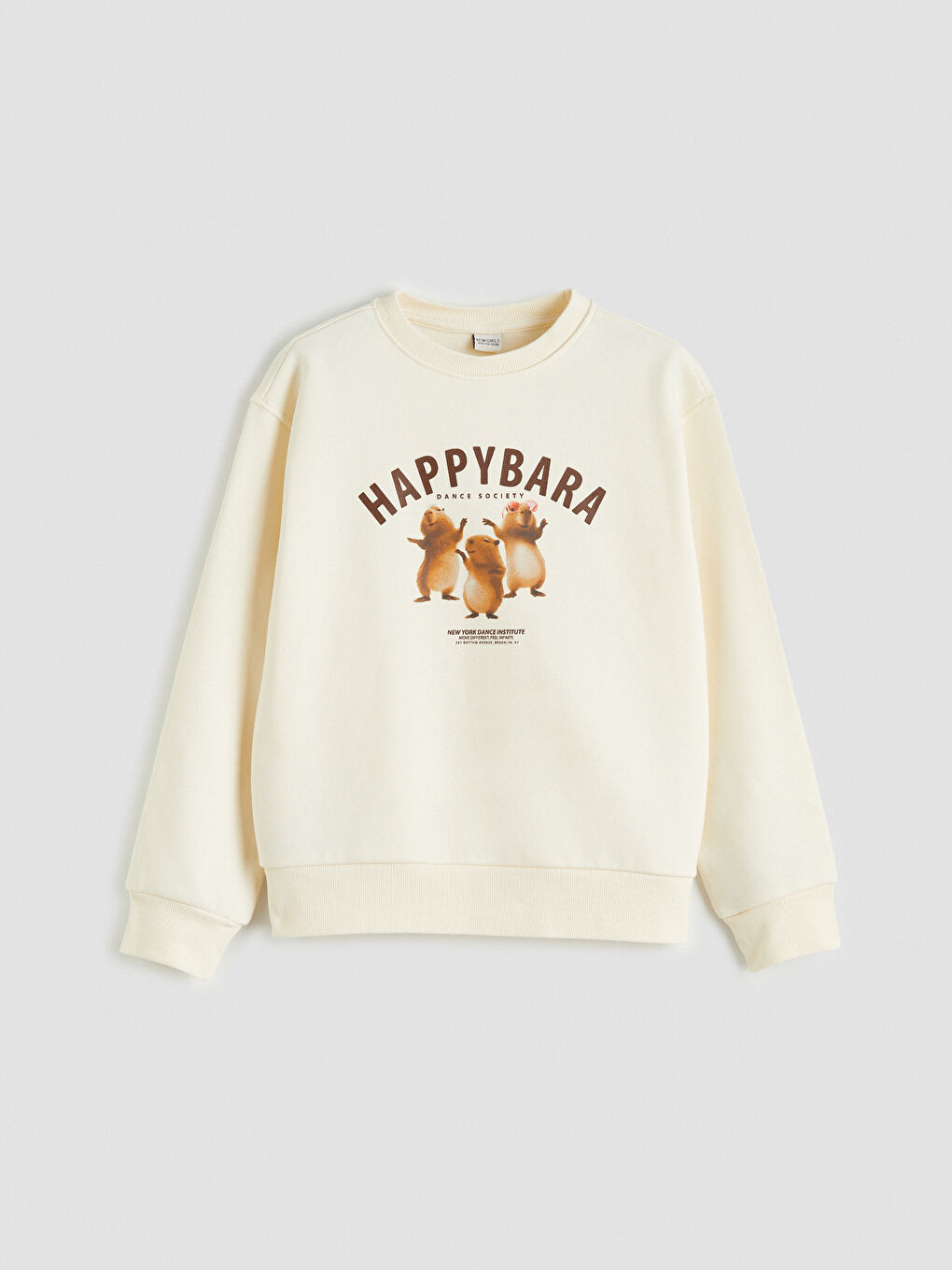 Ekru Baskılı Kız Çocuk Kalın Sweatshirt