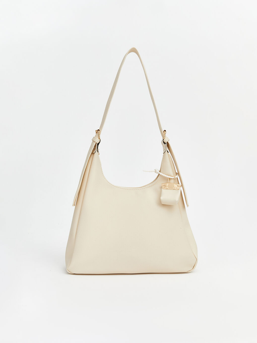 Ekru Deri Görünümlü Kadın Moon Çanta