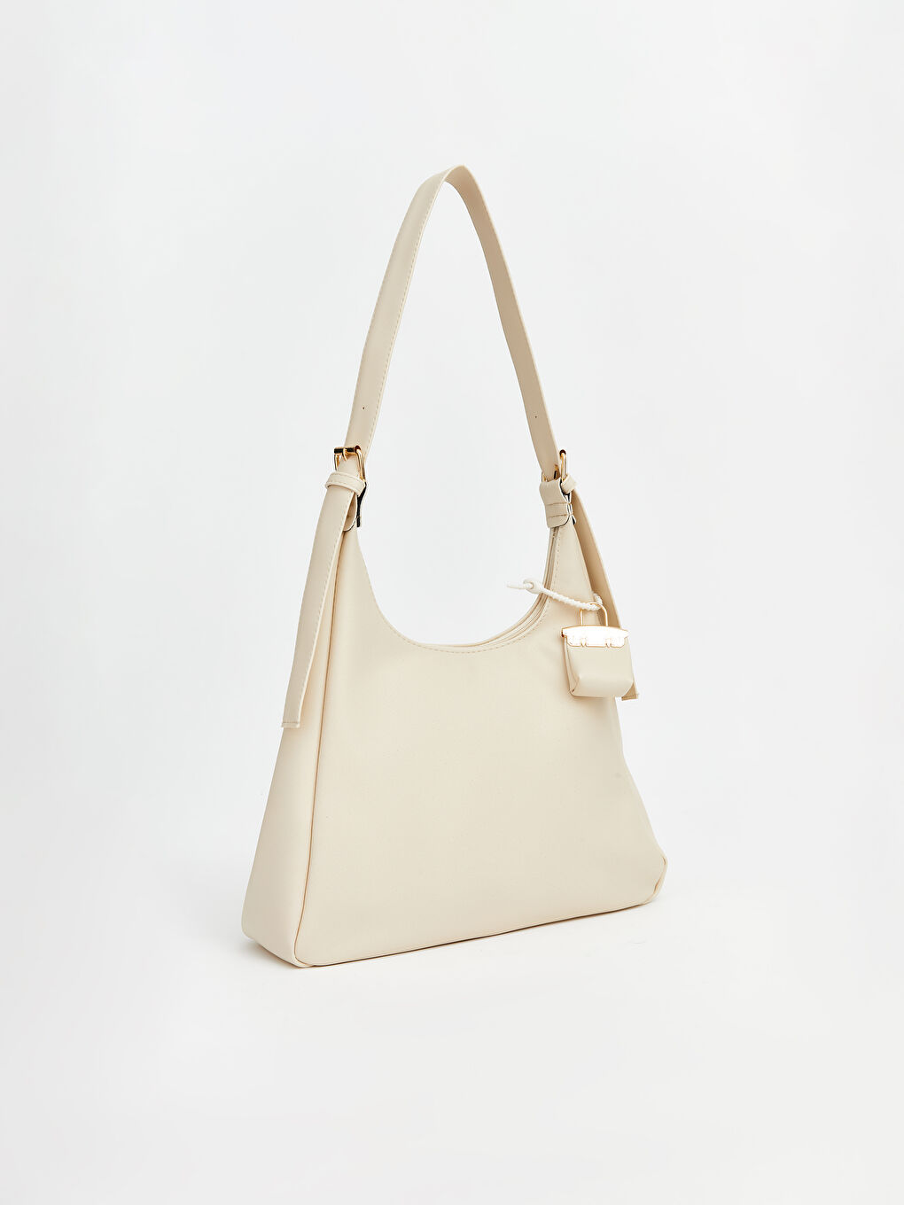 Ekru Deri Görünümlü Kadın Moon Çanta-1