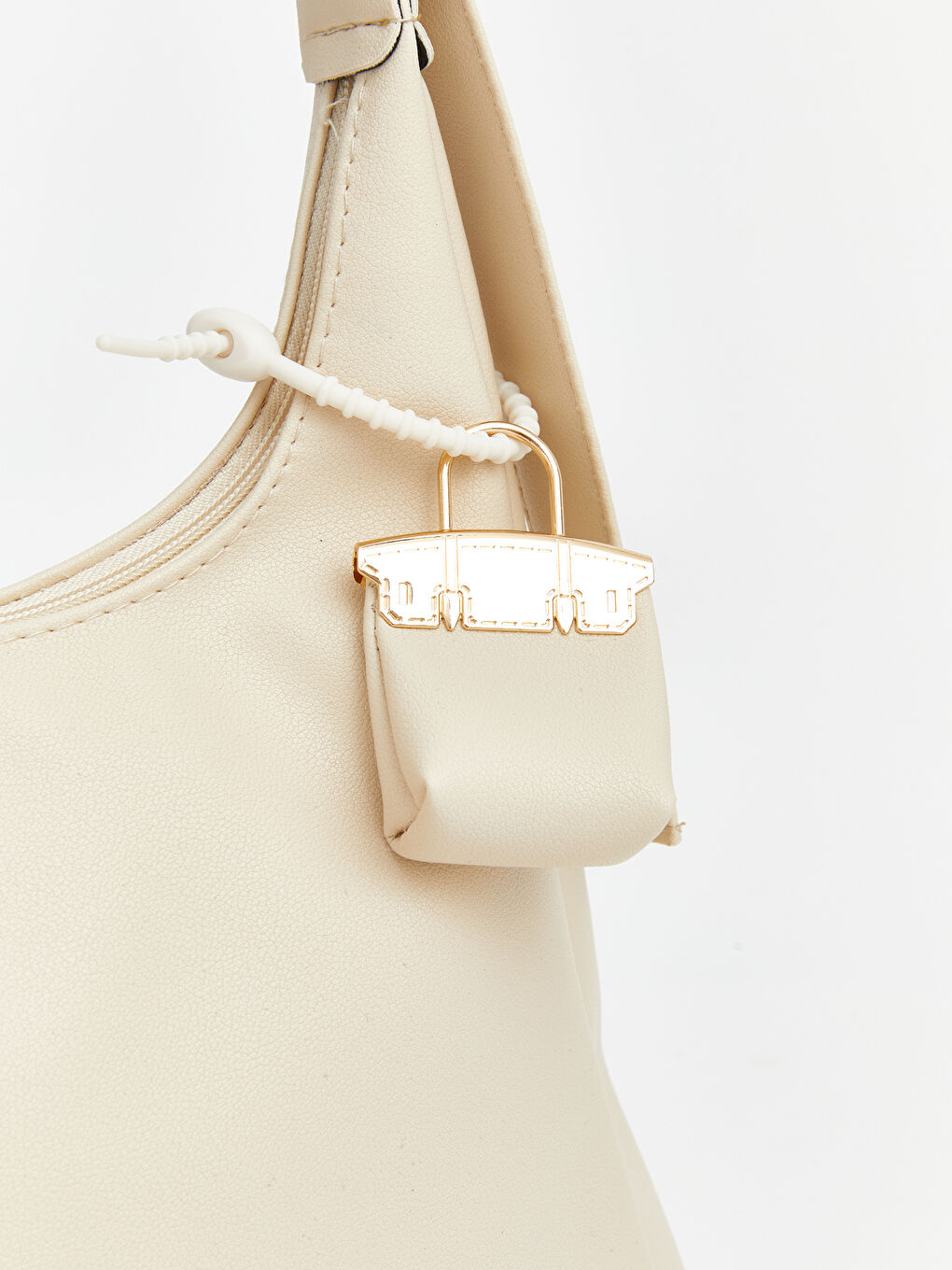 Ekru Deri Görünümlü Kadın Moon Çanta-2
