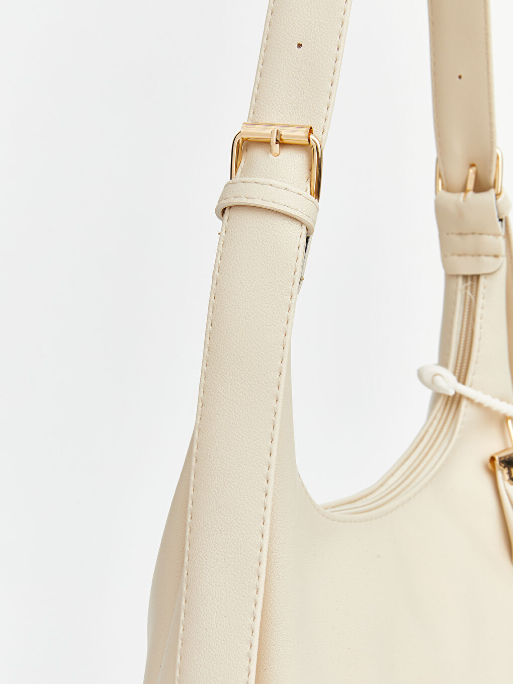 Ekru Deri Görünümlü Kadın Moon Çanta-3