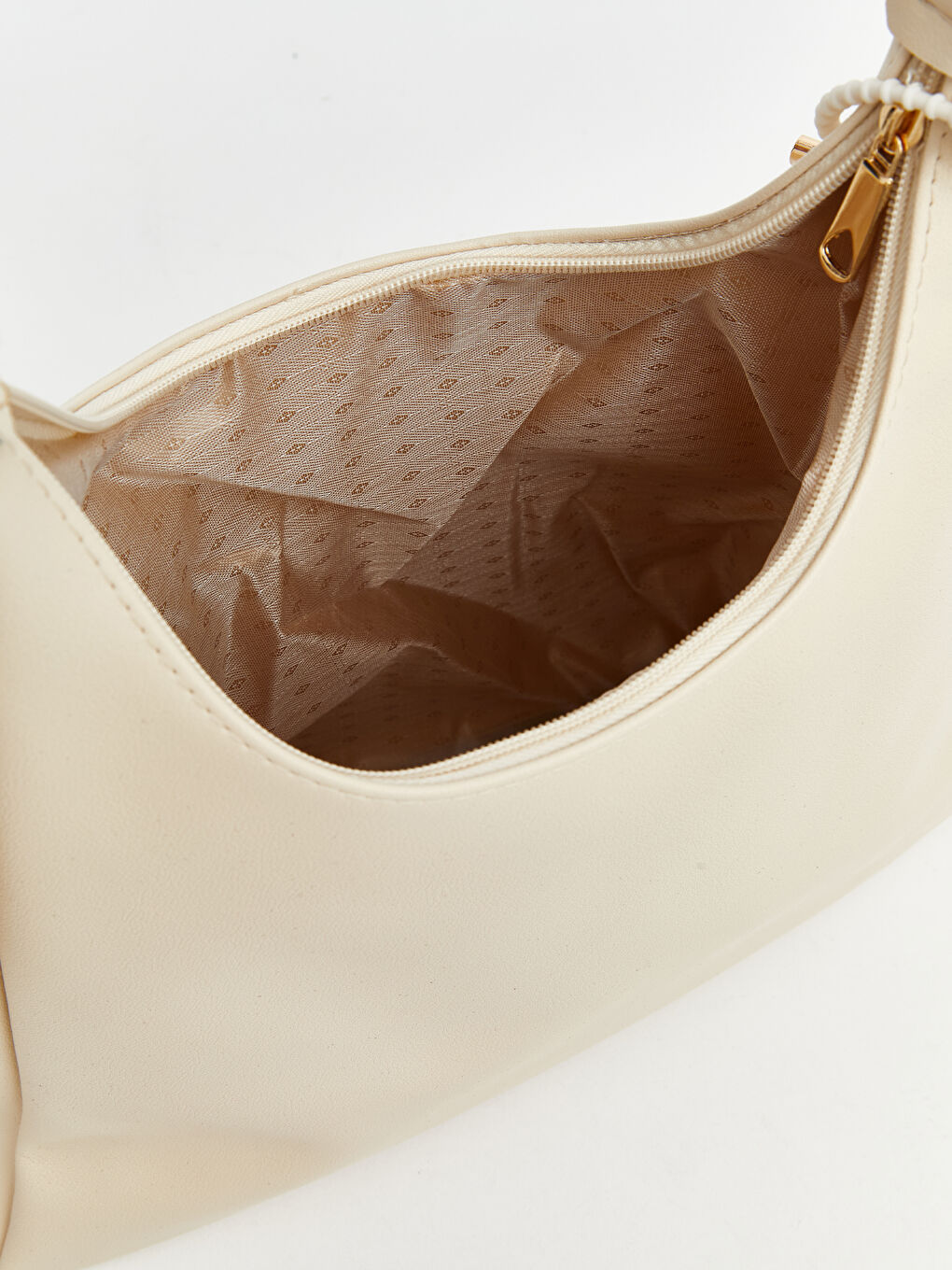 Ekru Deri Görünümlü Kadın Moon Çanta-4