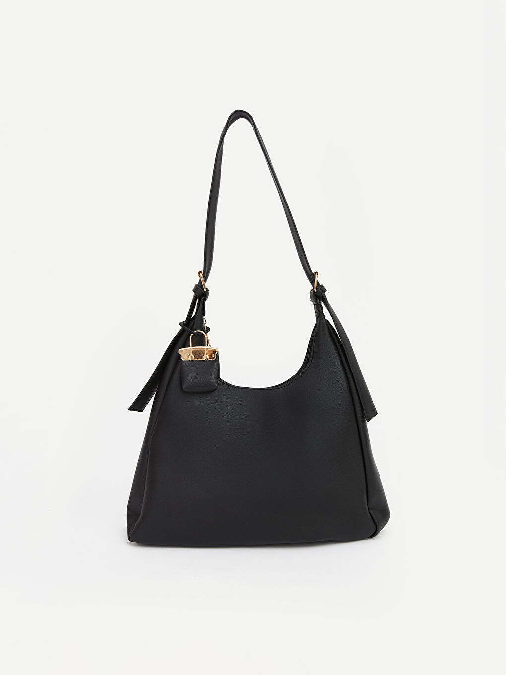 Siyah Deri Görünümlü Kadın Moon Çanta