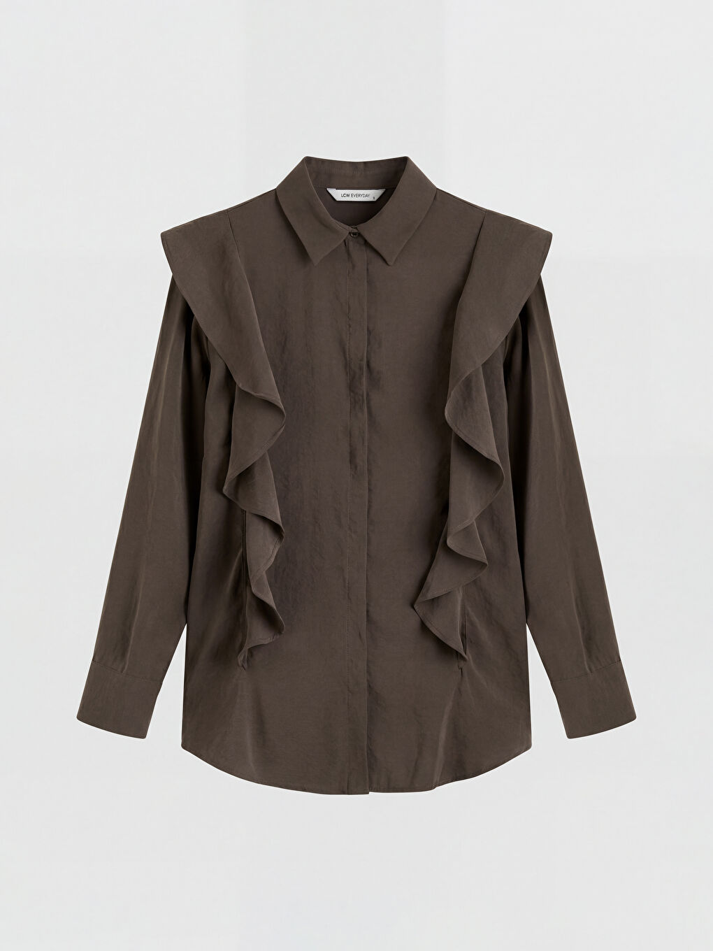 Kahverengi Fırfırlı Modal Karışımlı Kadın Gömlek Tunik