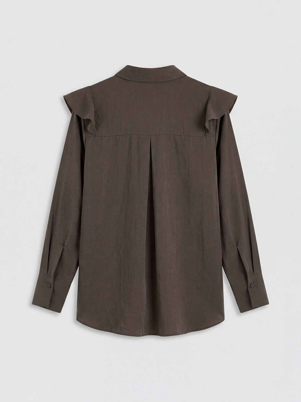 Kahverengi Fırfırlı Modal Karışımlı Kadın Gömlek Tunik-1