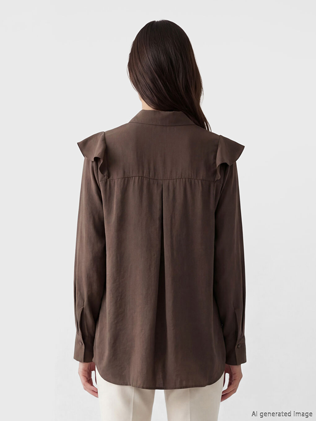 Kahverengi Fırfırlı Modal Karışımlı Kadın Gömlek Tunik-2