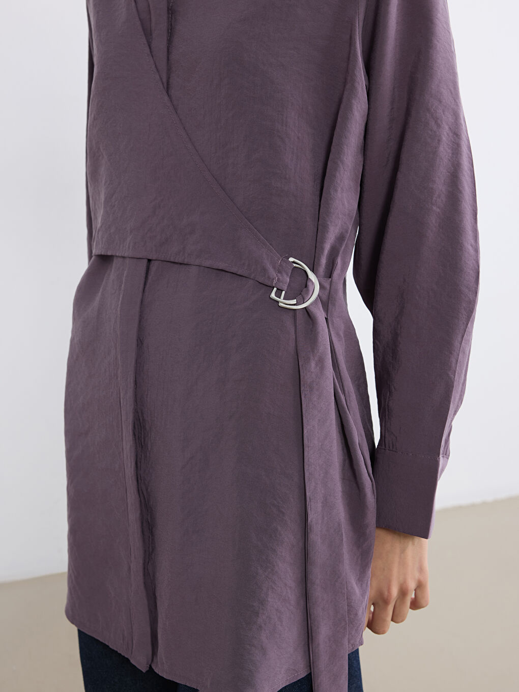 Mürdüm Asimetrik Bağlama Detaylı Kadın Gömlek Tunik-2