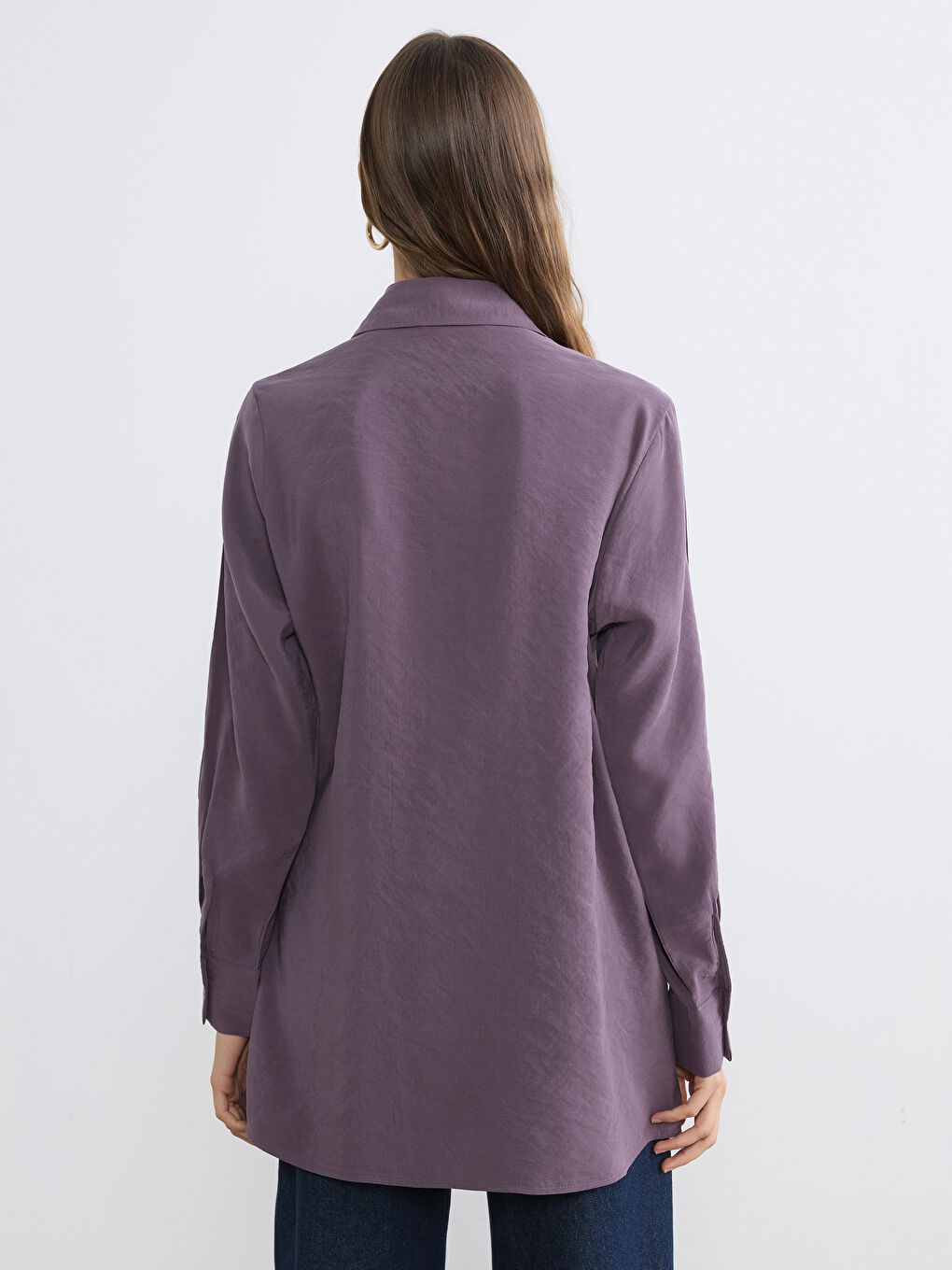 Mürdüm Asimetrik Bağlama Detaylı Kadın Gömlek Tunik-3