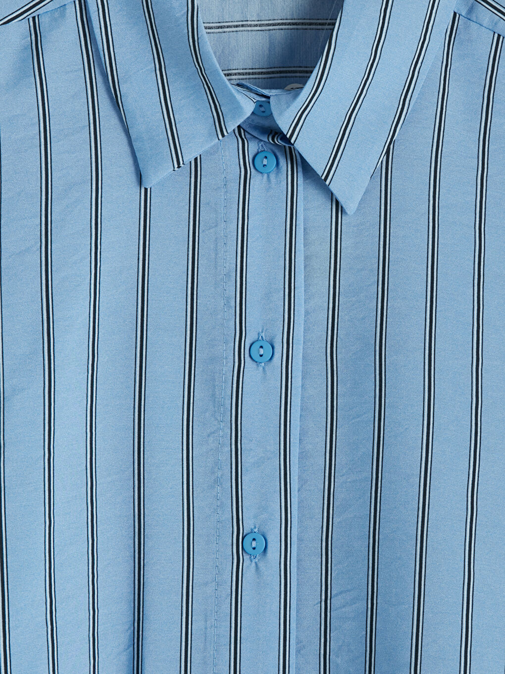 Mavi Çizgili Oversize Kadın Gömlek Tunik-2