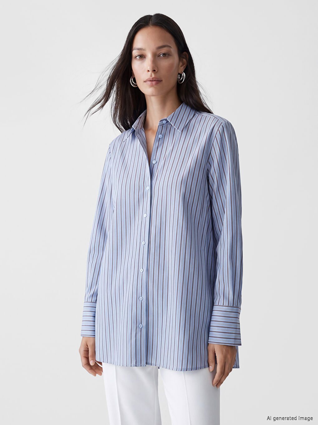 Mavi Çizgili Oversize Kadın Gömlek Tunik