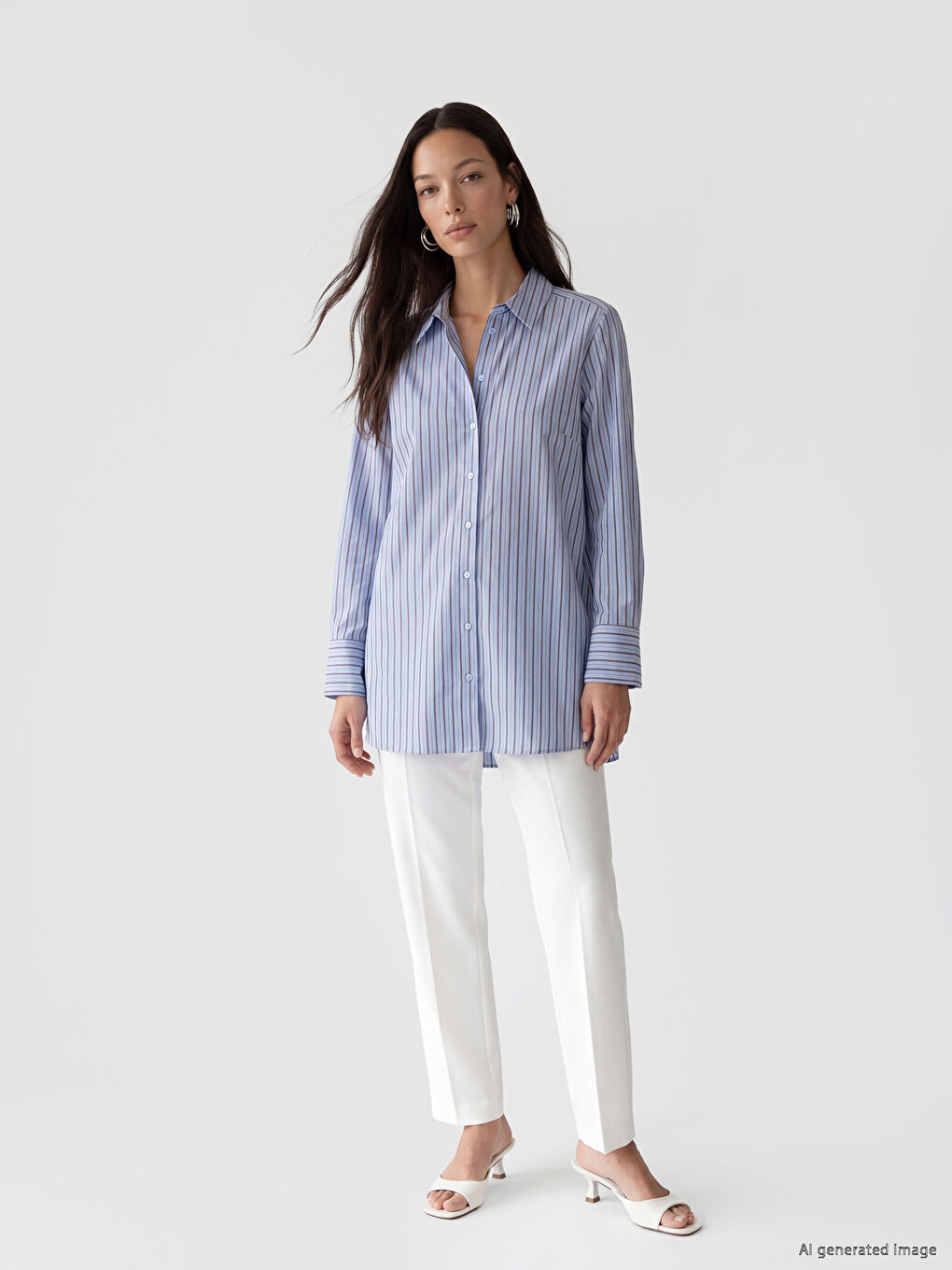 Mavi Çizgili Oversize Kadın Gömlek Tunik-1