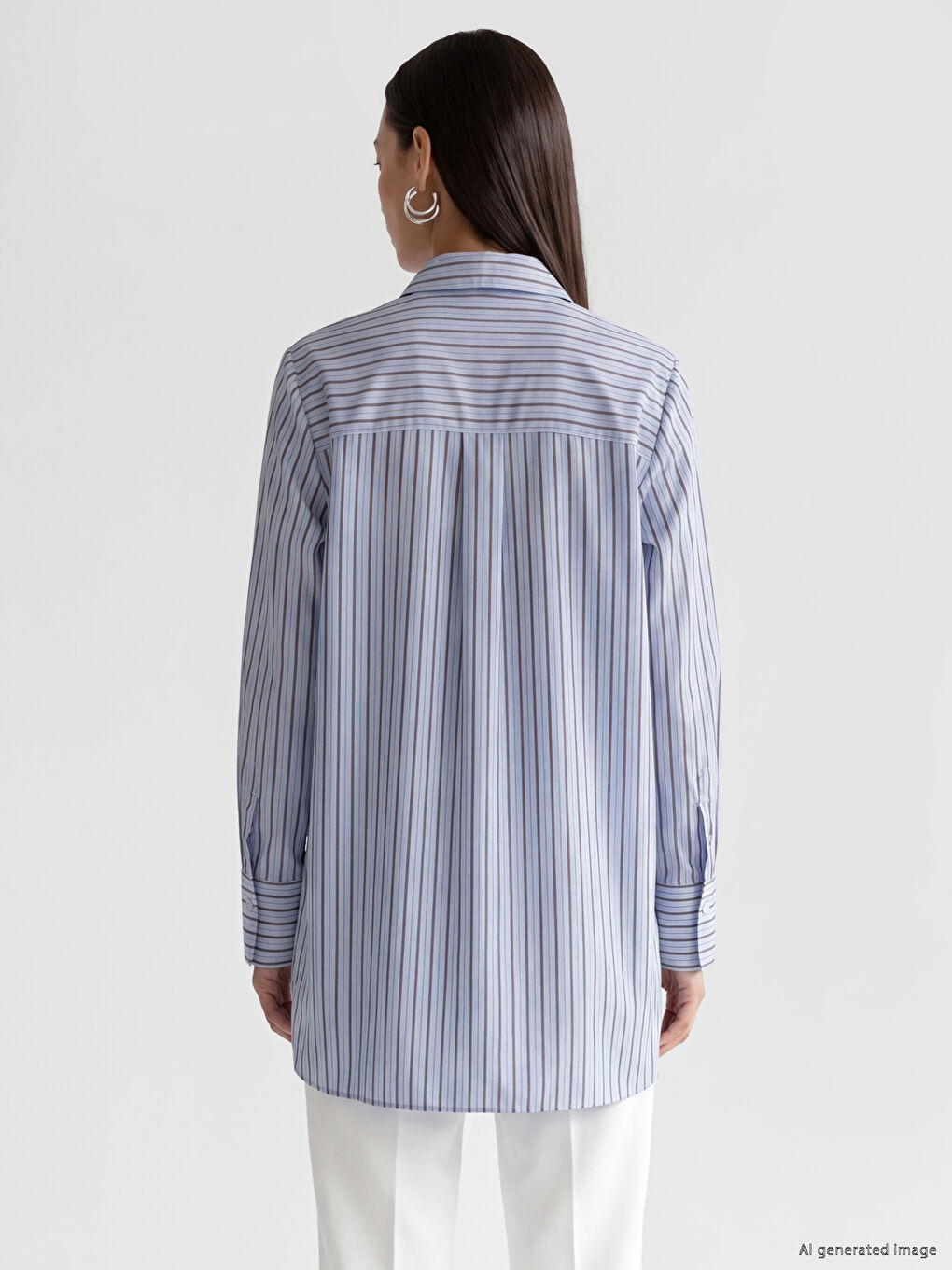 Mavi Çizgili Oversize Kadın Gömlek Tunik-3