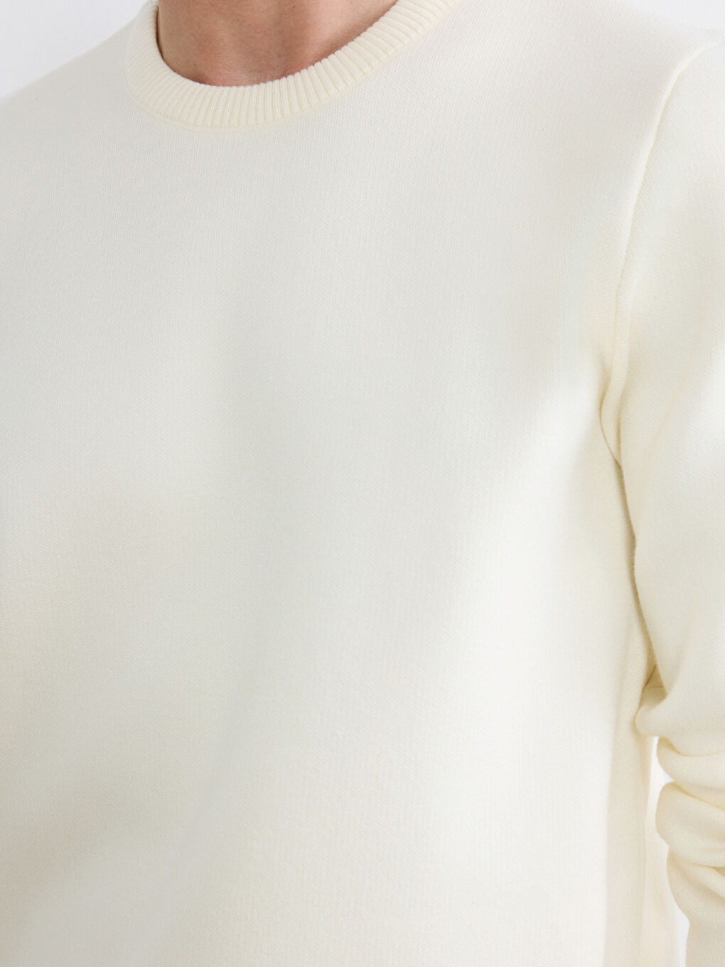 Ekru Bisiklet Yaka Erkek Triko Kazak-2