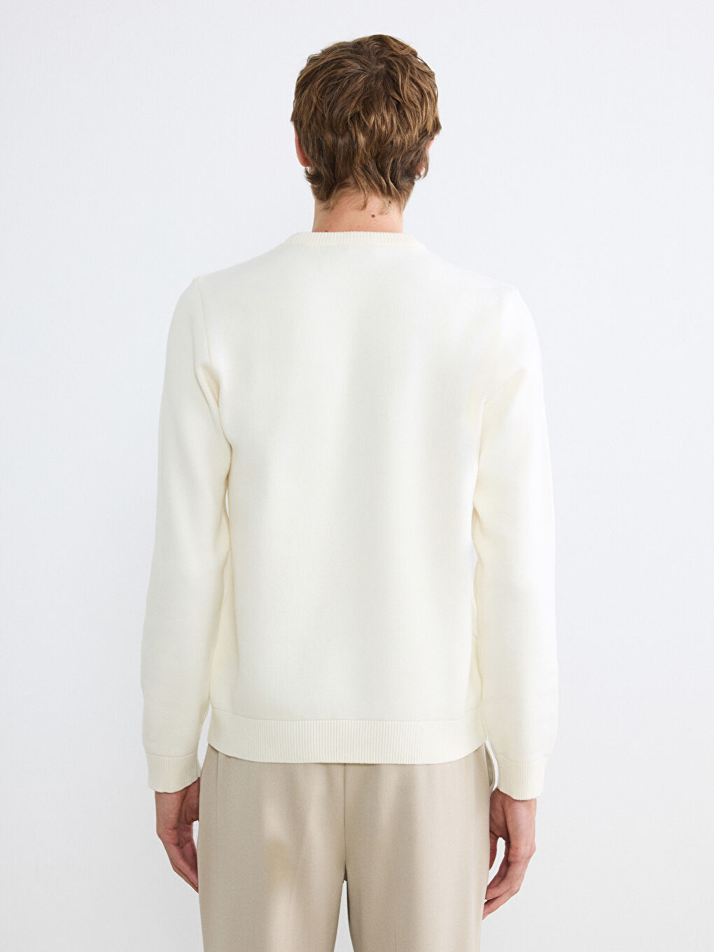 Ekru Bisiklet Yaka Erkek Triko Kazak-3