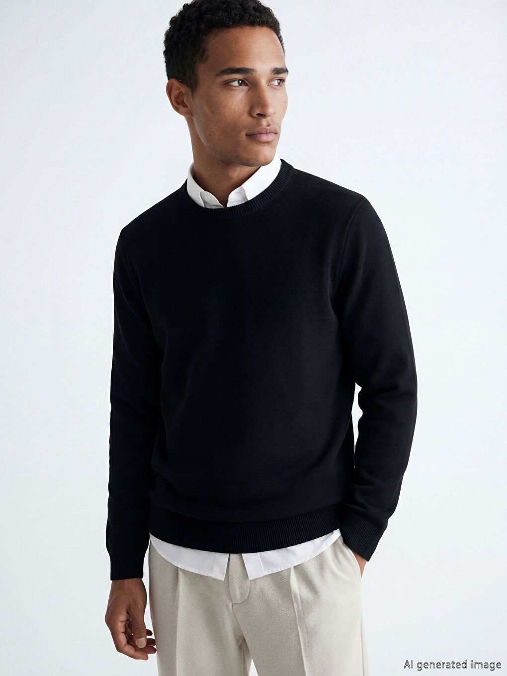 Siyah Bisiklet Yaka Erkek Triko Kazak