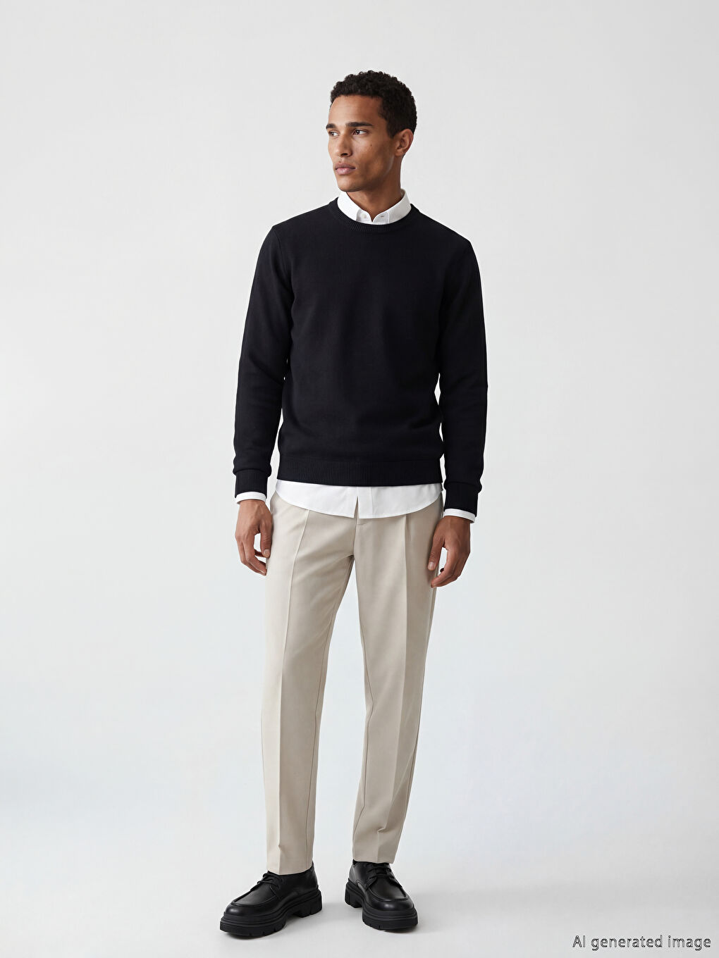 Siyah Bisiklet Yaka Erkek Triko Kazak-1