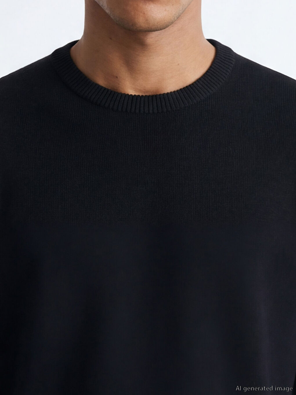 Siyah Bisiklet Yaka Erkek Triko Kazak-2