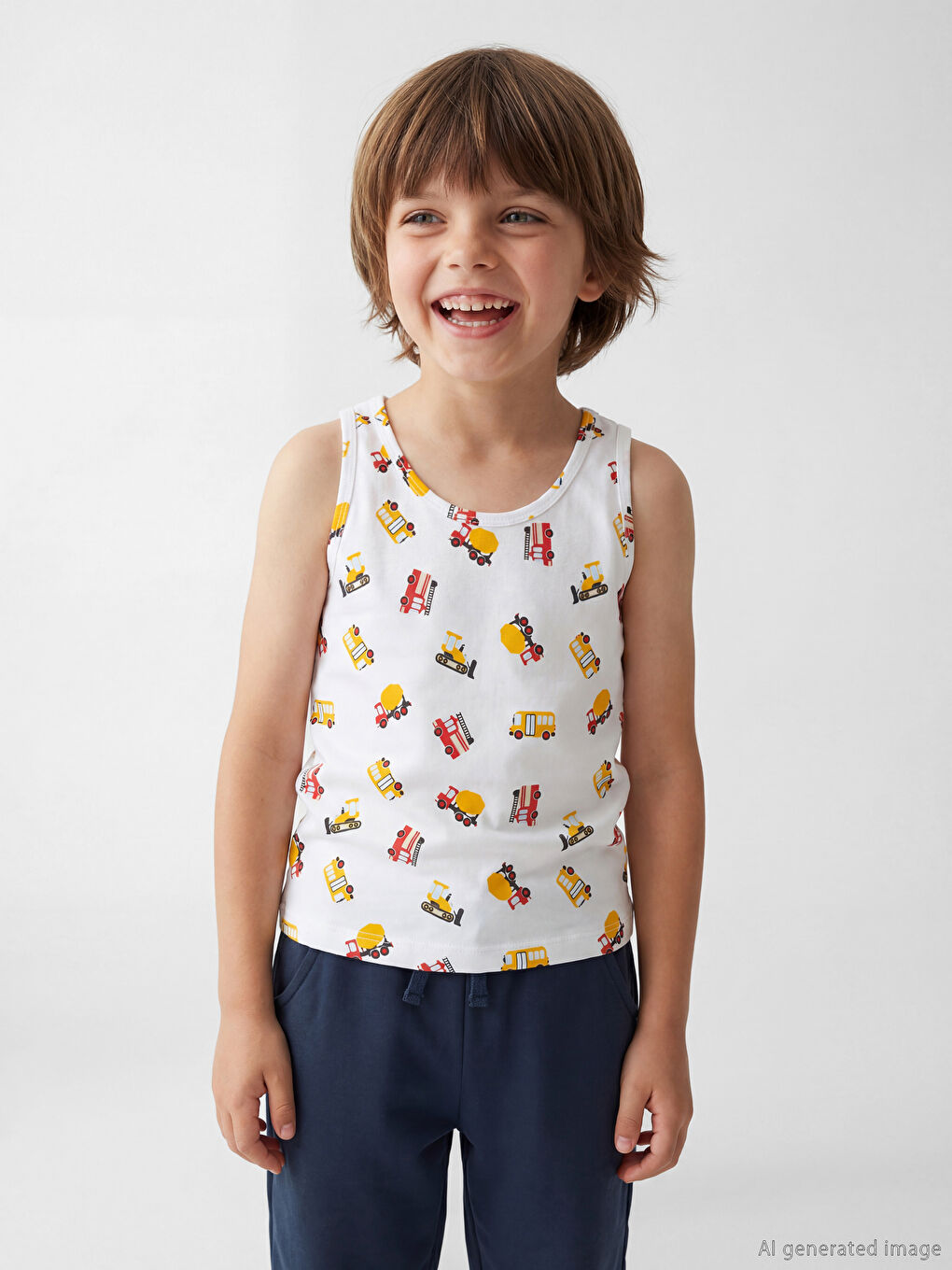 Ekru Bisiklet Yaka Erkek Çocuk Pamuklu Atlet 2'li-2