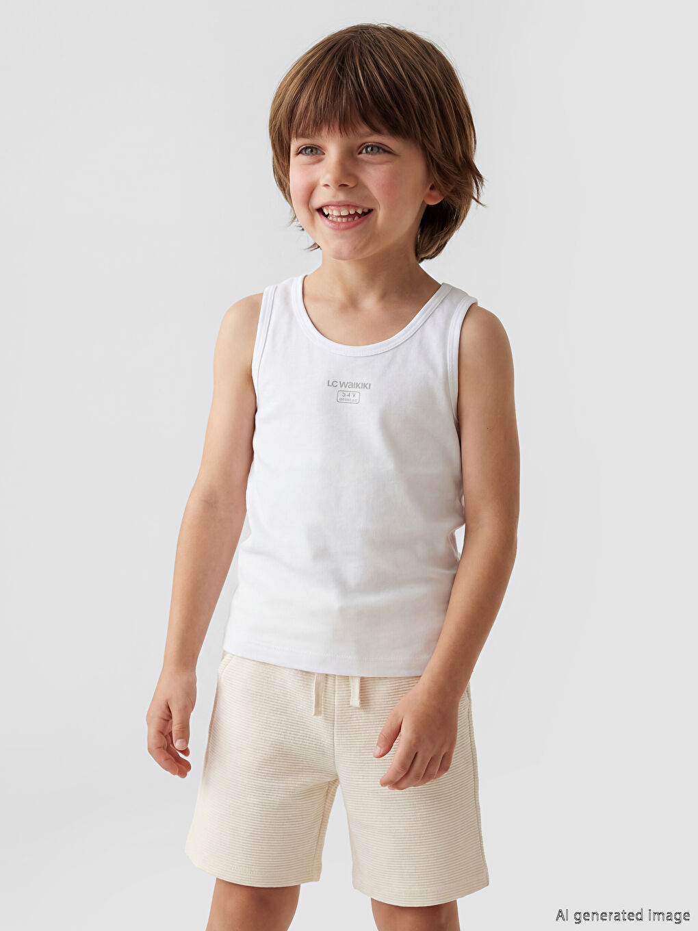 Beyaz Bisiklet Yaka Erkek Çocuk Pamuklu Atlet 2'li-2