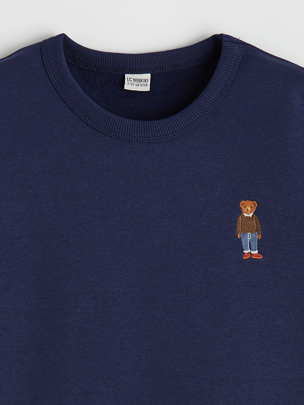 Lacivert Bisiklet Yaka Nakışlı Erkek Çocuk Kalın Sweatshirt-2