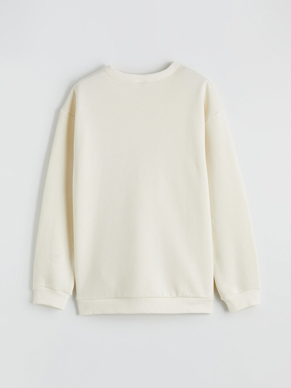 Ekru Bisiklet Yaka Nakışlı Erkek Çocuk Kalın Sweatshirt-3