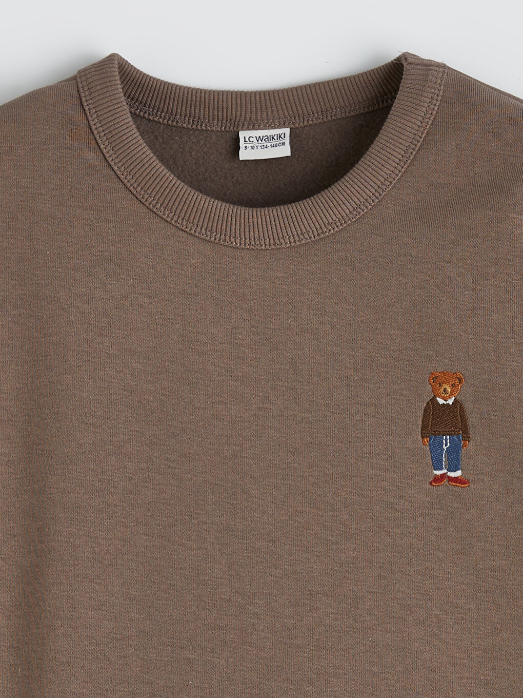 Kahverengi Bisiklet Yaka Nakışlı Erkek Çocuk Kalın Sweatshirt-2