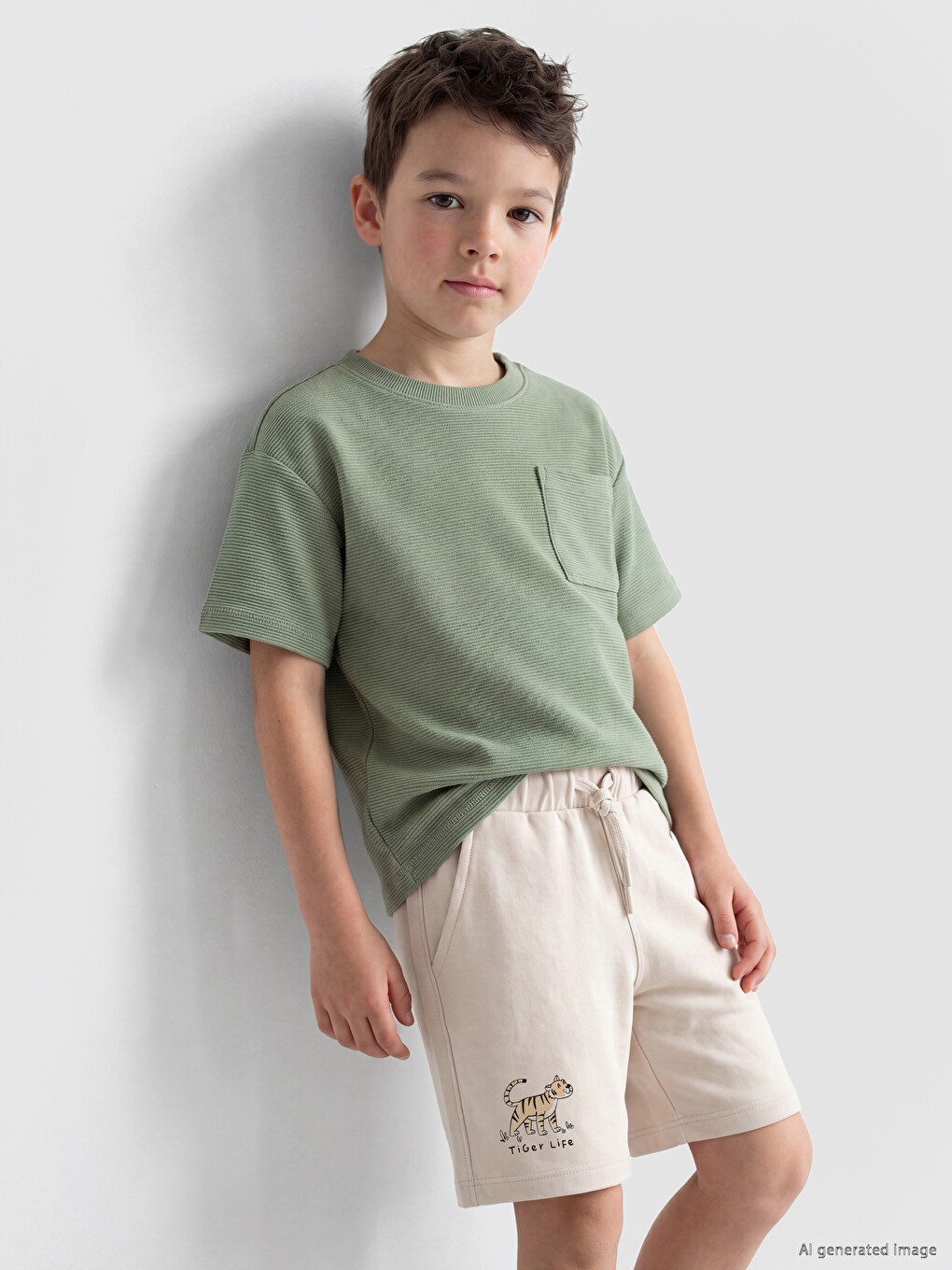 Crew Neck Ribbed Pocketed Boys' T-Shirt