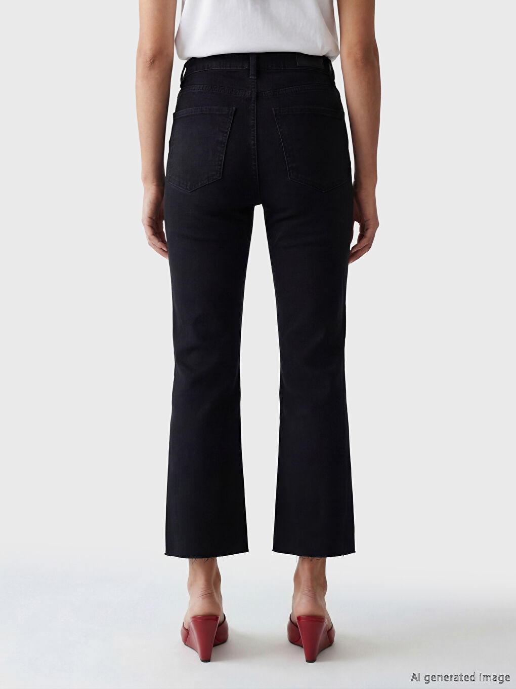 Siyah Yüksek Bel Crop Flare Kadın Jean Pantolon-1