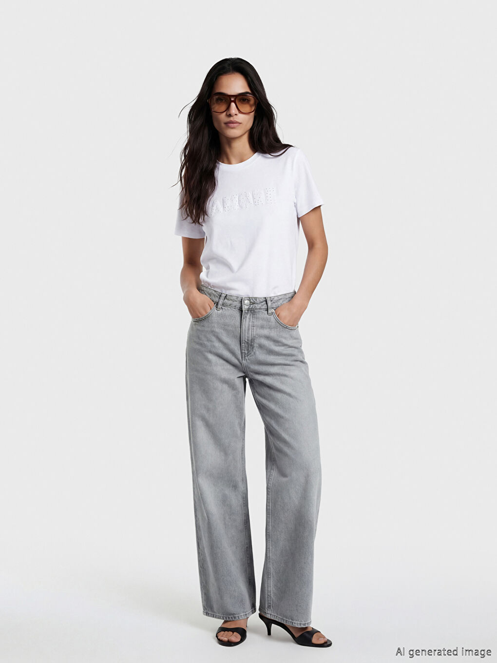 Gri Wideleg Kadın Jean Pantolon
