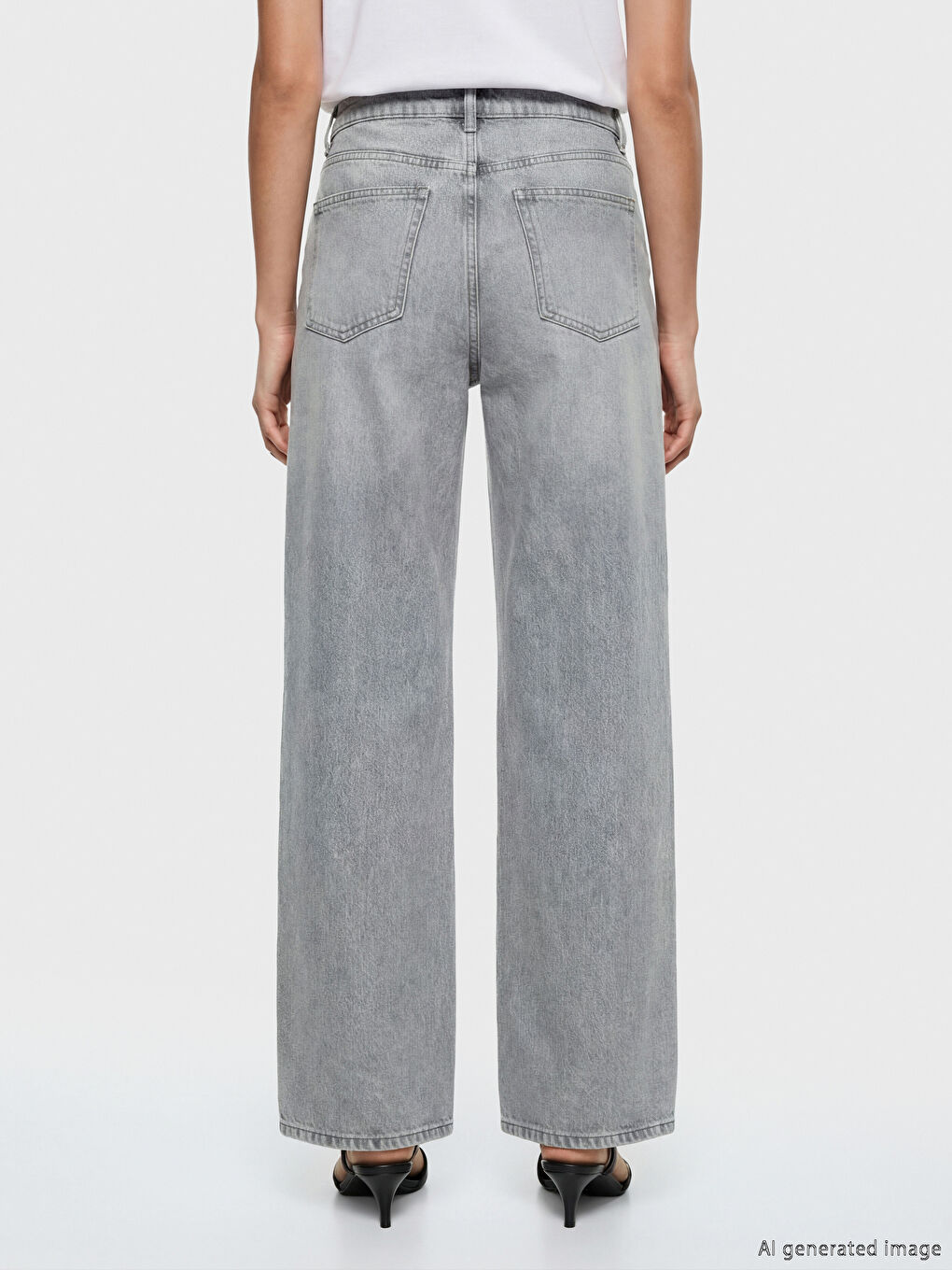 Gri Wideleg Kadın Jean Pantolon-1