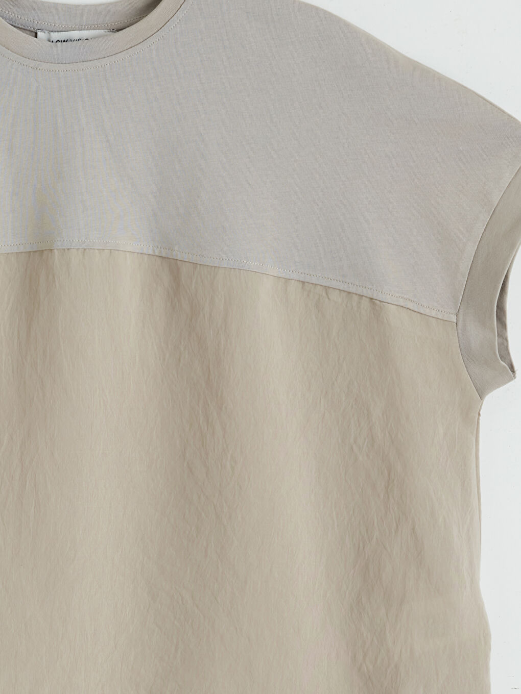 Gri Bisiklet Yaka Renk Bloklu Oversize Kadın Tişört-2