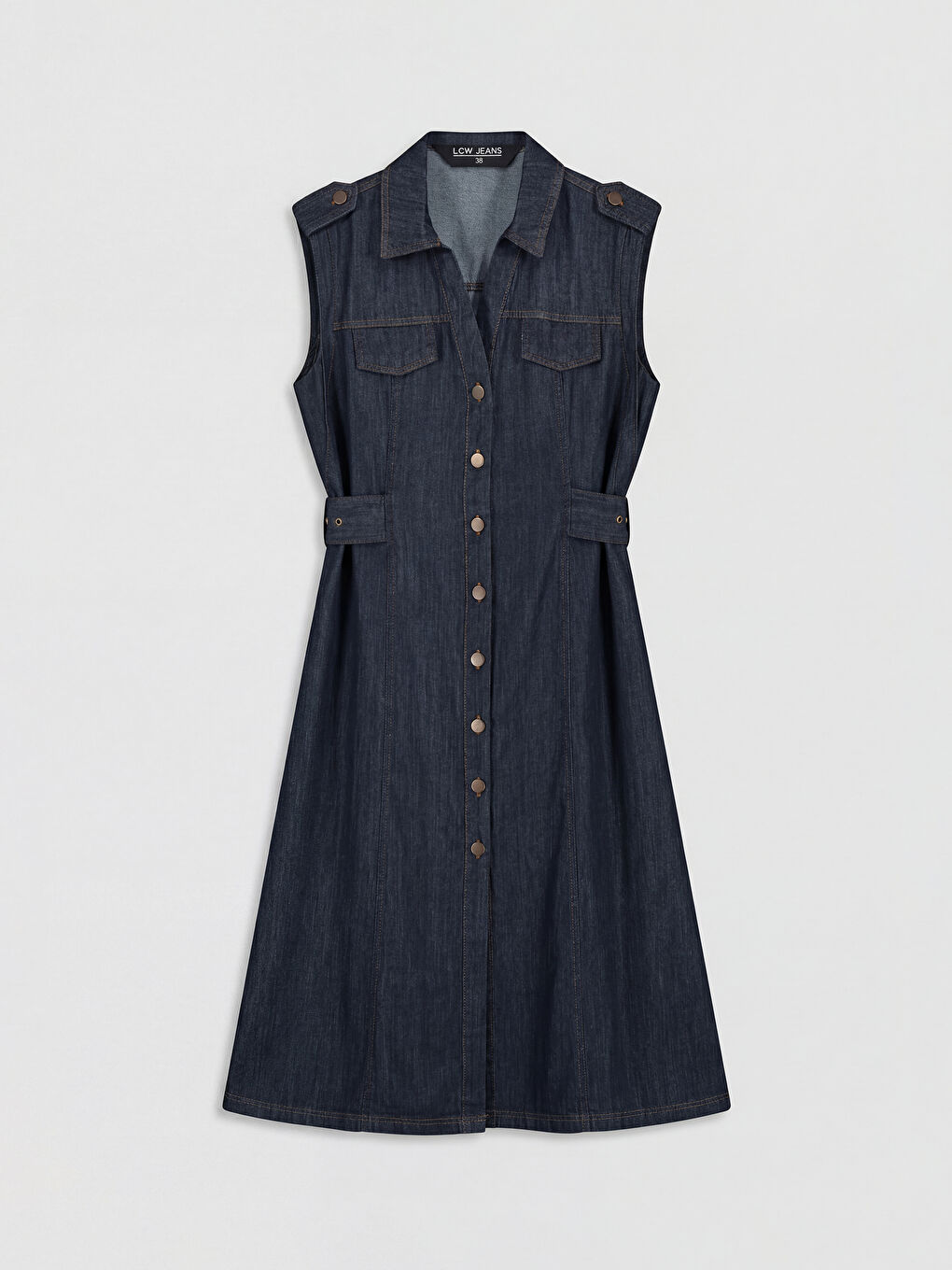 İndigo Gömlek Yaka Jean Elbise-4